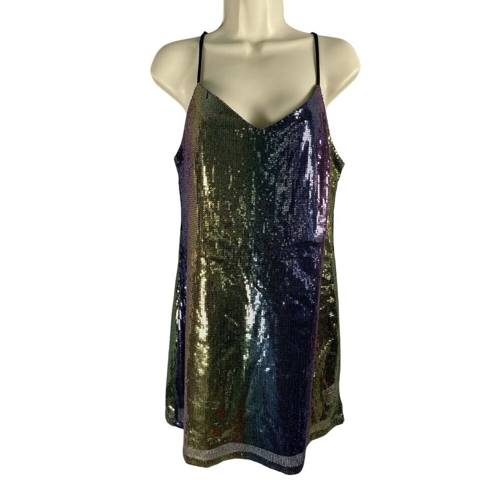 Wild Fable Dress Small Black Multicolor Rainbow Sequin Party Club Tank Mini